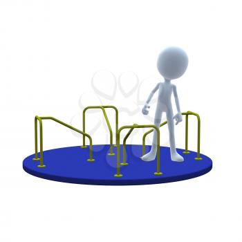 Royalty Free Clipart Image of a 3D Guy on a Merry-Go-Round