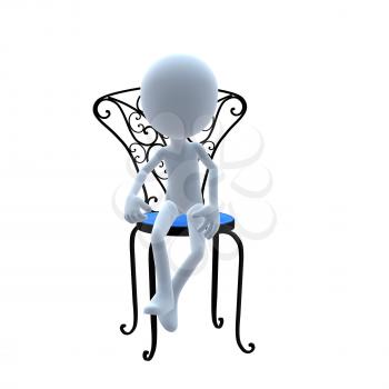 Royalty Free Clipart Image of a 3D Guy With a Patio Chair