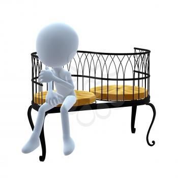 Royalty Free Clipart Image of a 3D Guy With Patio Furniture