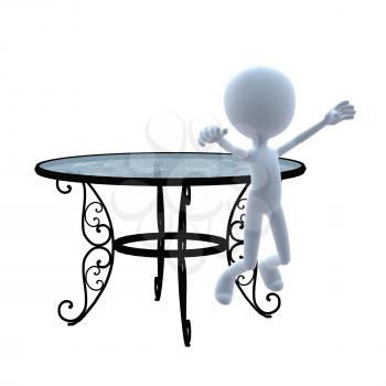 Royalty Free Clipart Image of a 3D Guy With a Patio Table