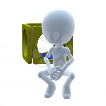 Royalty Free Clipart Image of a 3D Guy on a Cube