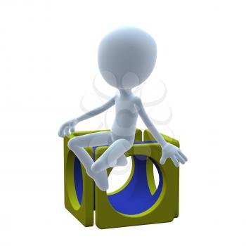 Royalty Free Clipart Image of a 3D Guy on a Cube