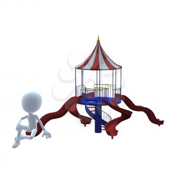 Royalty Free Clipart Image of a 3D Guy on a Slide