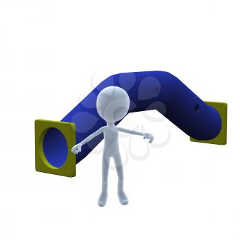 Royalty Free Clipart Image of a 3D Guy With a Tunnel