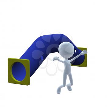 Royalty Free Clipart Image of a 3D Guy With a Tunnel
