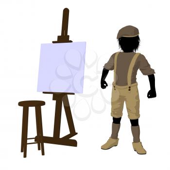 Royalty Free Clipart Image of a Little Artist and Easel