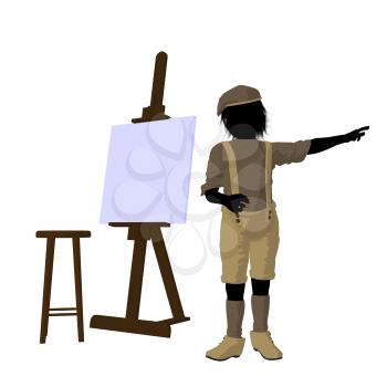 Royalty Free Clipart Image of a Little Artist and Easel