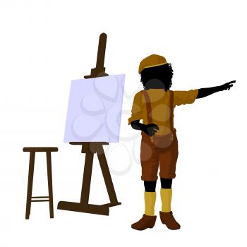 Royalty Free Clipart Image of a Young Artist and Easel
