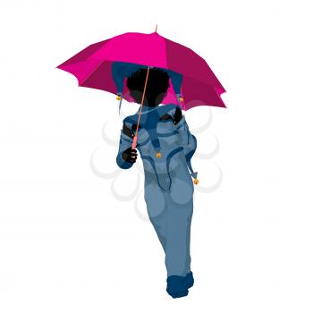Royalty Free Clipart Image of a Little Jester With an Umbrella