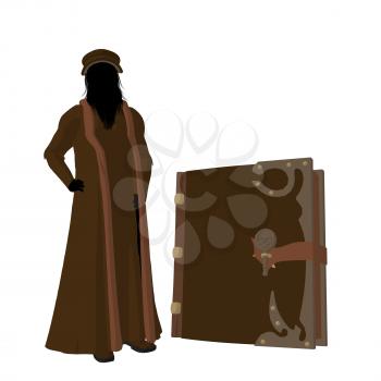 Royalty Free Clipart Image of a Man in Historic Dress With a Large Book