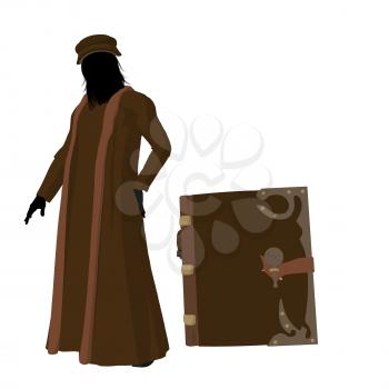 Royalty Free Clipart Image of a Man in Historic Dress With a Large Book