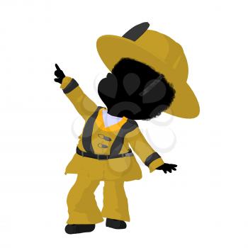 Royalty Free Clipart Image of a Child in a Firefighter Costume
