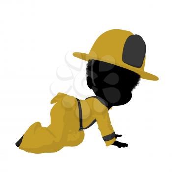 Royalty Free Clipart Image of a Child in a Firefighter Costume