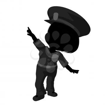 Little police girl on a white background
