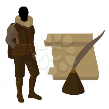 Royalty Free Clipart Image of an Elizabethan Man With Pen and Paper
