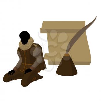 Royalty Free Clipart Image of an Elizabethan Man With Pen and Paper