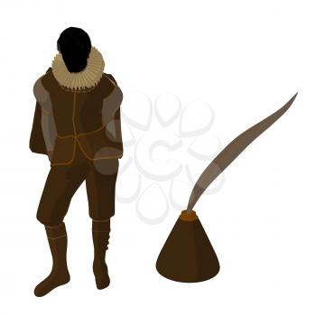 Royalty Free Clipart Image of an Elizabethan Man With a Quill Pen