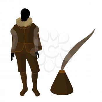 Royalty Free Clipart Image of an Elizabethan Man With a Quill Pen