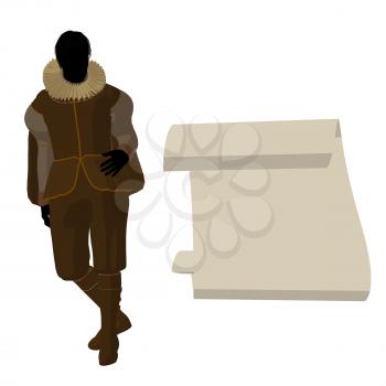 Royalty Free Clipart Image of a Man in Elizabethan Dress and a Piece of Paper