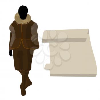 Royalty Free Clipart Image of a Man in Elizabethan Dress and a Piece of Paper