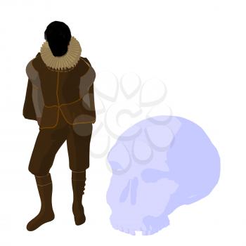 Royalty Free Clipart Image of a Shakespearean Man With a Skull