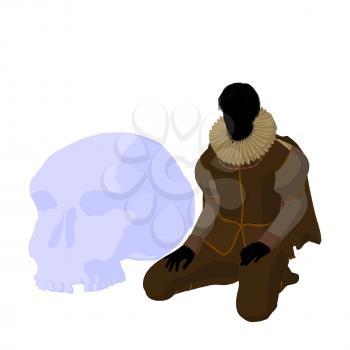 Royalty Free Clipart Image of a Shakespearean Man With a Skull