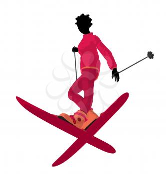 African american skier girl on a white background
