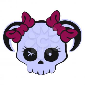 Skull with bows illustration on a white background