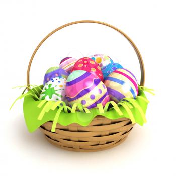 3D Illustration of Easter Eggs in an Easter Basket