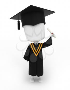 3D Illustration of a Man Proudly Raising His Diploma