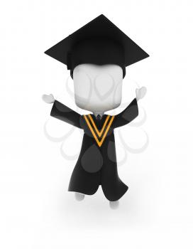 3D Illustration of a Graduate Jumping Happily