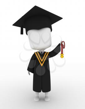 3D Illustration of a Graduate Holding His Medal Up High