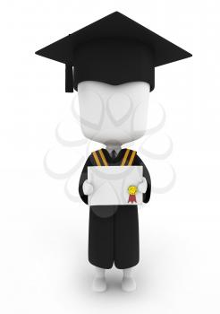 3D Illustration of a Graduate Showing His Certificate