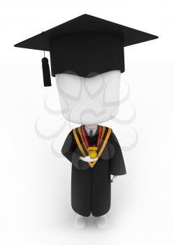 3D Illustration of a Graduate Holding His Medal Looking Up