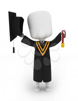 3D Illustration of a Graduate Holding His Medal Up High