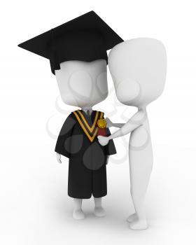 3D Illustration of a Man Pinning a Ribbon on a Graduate