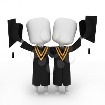 3D Illustration of Graduates Posing Next to Each Other