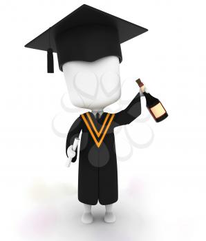3D Illustration of a Graduate Holding a Bottle of Wine