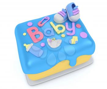 3D Illustration of a Cake for a Boy Baby Shower