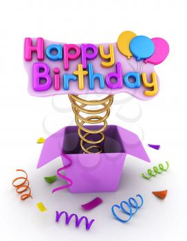 3D Illustration of a Gift Box with a Pop-up Happy Birthday Message