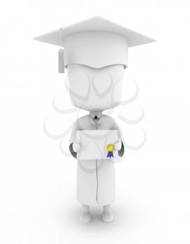 3D Illustration of a Graduate Showing His Certficate