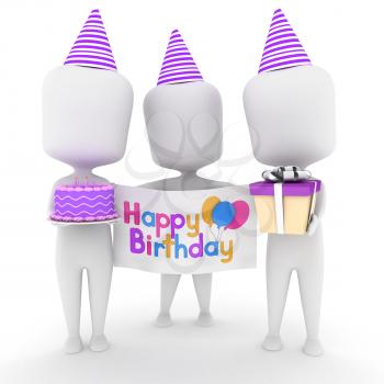 3D Illustration of a Group of Men Carrying Birthday Presents