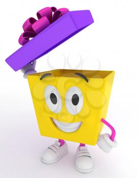3D Illustration of a Gift Character Lifting His Cover