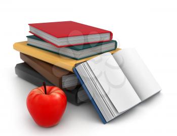 Illustration of a Pile of Books with an Apple Beside it