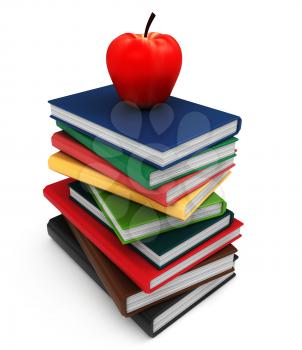 3D Illustration of a Pile of Books with an Apple on Top