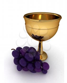 3D Illustration of a Chalice with Some Grapes Beside it