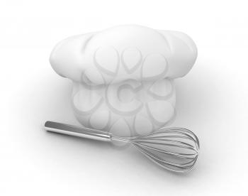 3D Illustration of a Chef's Hat and an Egg Beater