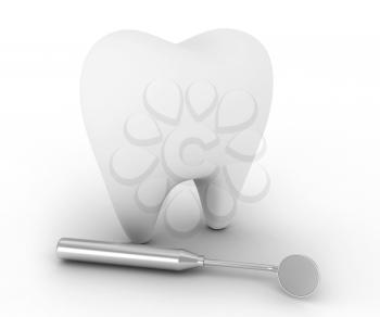 3D Illustration of a Tooth with a Dental Mirror