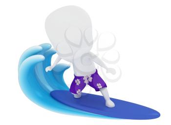 3D Illustration of a Man Surfing on Water