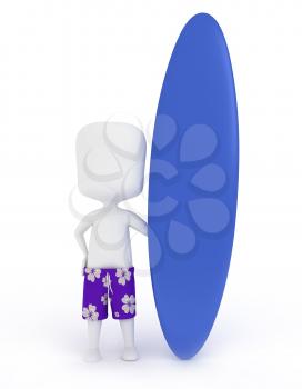 3D Illustration of a Man with Surf Board